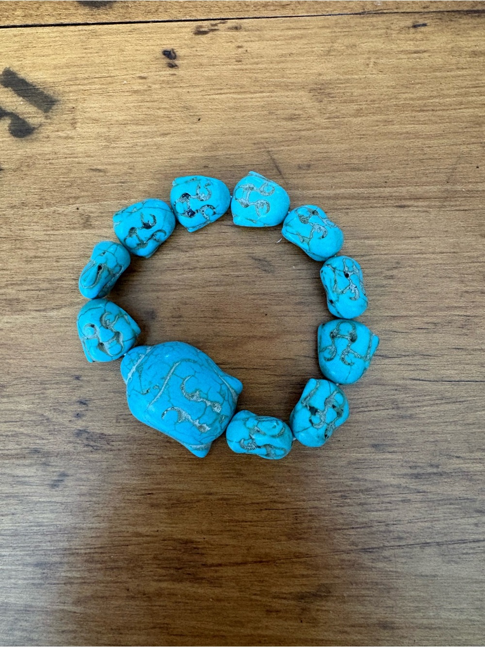 Turquoise Coloured Buddha Head Stone Stretch Bracelet - Fashion Jewelry